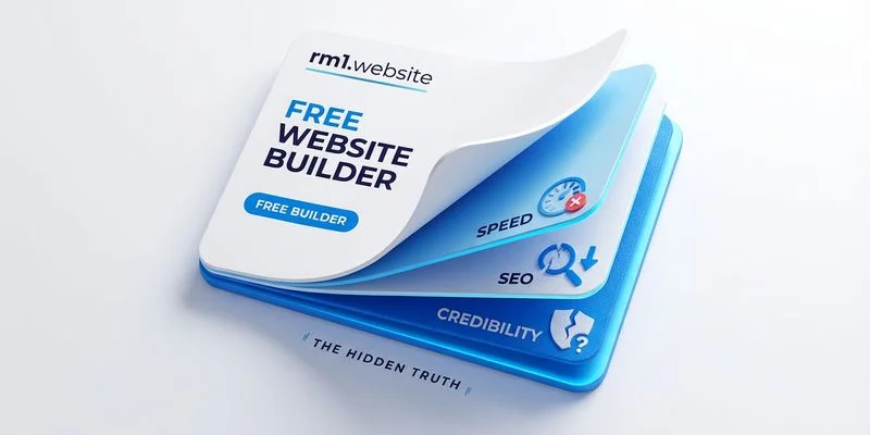Diagram showing hidden costs of free website builders including slow speed poor SEO and lost credibility