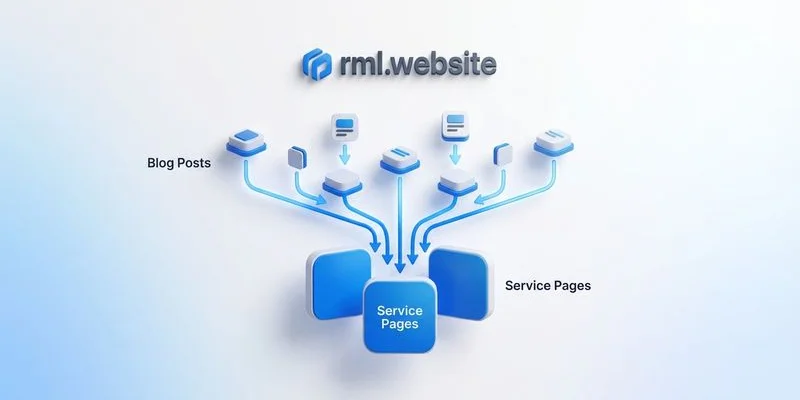 Illustration showing how long tail keywords from blog posts feed traffic to main service pages