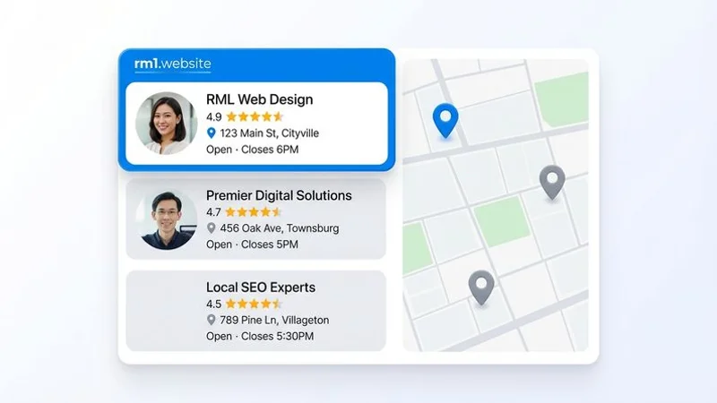 Google Maps showing local Map Pack results with three business listings and star ratings