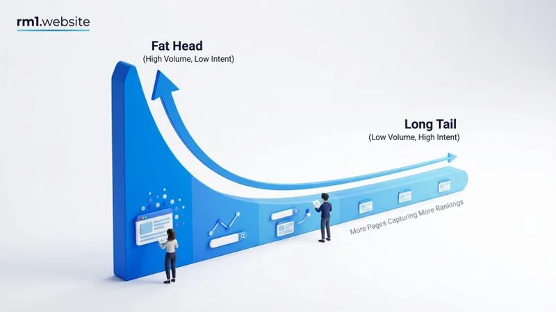 Chart showing long-tail keyword distribution with more specific searches having less competition