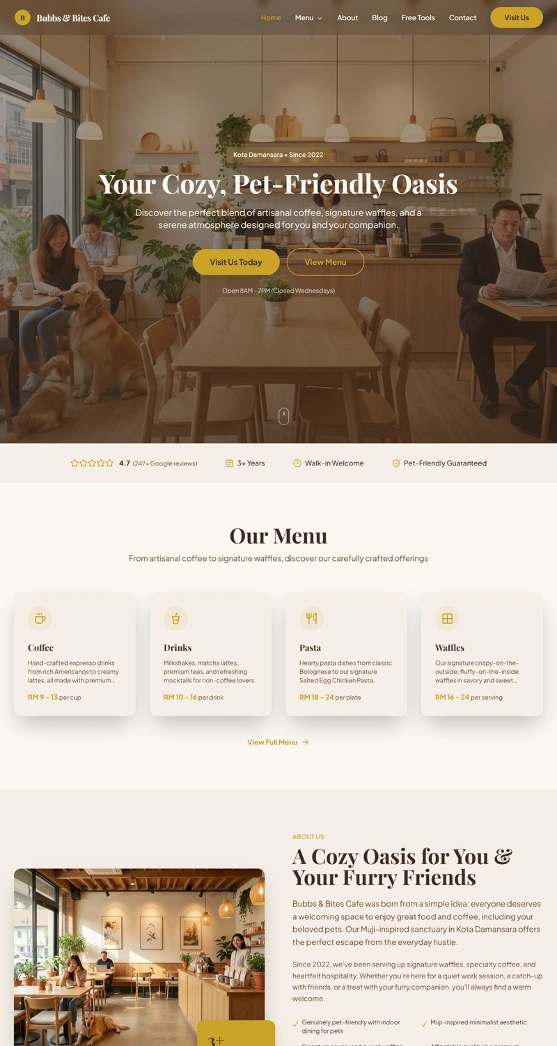 Affordable website design for Bubbs and Bites Cafe in Kuala Lumpur